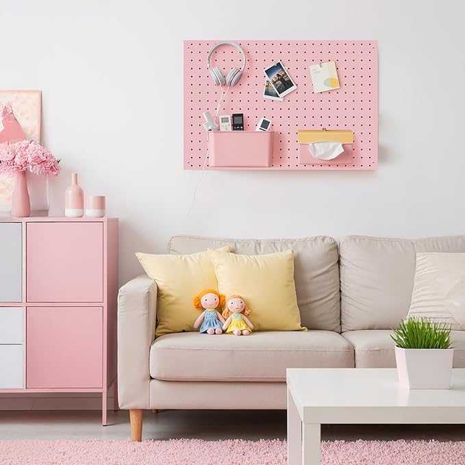 Peg Board, 2 Pack Metal Pegboard Panels Pink Pegboards Wall Organizer - Image 9