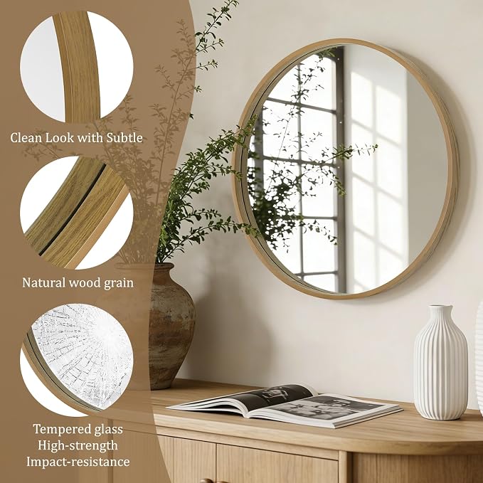 WallBeyond Round Wood Mirror 24 inch Circle Wall Mirror - Image 4