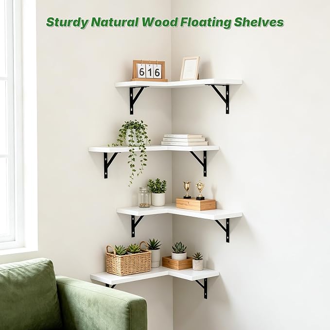 NATURE'S SOURCE Corner Floating Shelves Set of 4, Corner Shelves Wall Mounted - Image 5