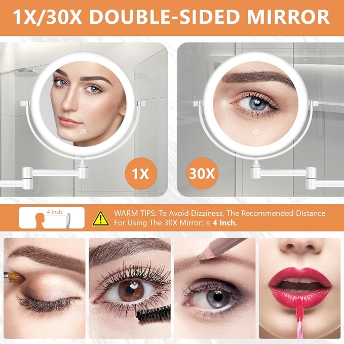Auxmir 1X/30X Wall Mounted Makeup Mirror - Image 2