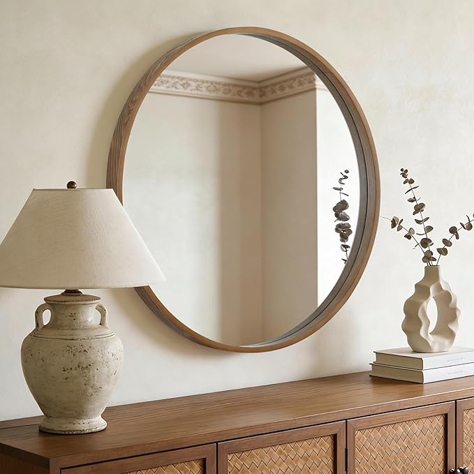 WallBeyond Round Wood Mirror - Image 3