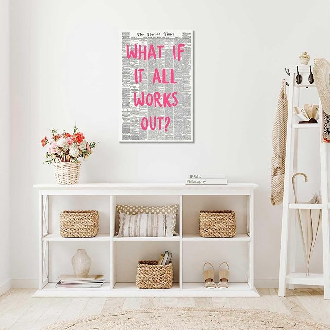 Drimiler What If It All Works Out Poster Retro Newspaper Pink Font Canvas Wall - Image 4