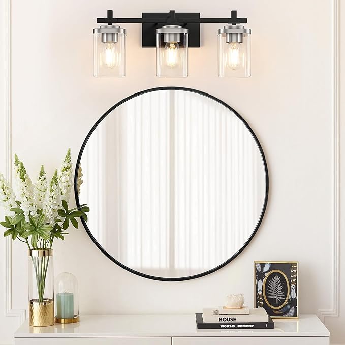 3-Lights Black and Brushed Nickel Bathroom Light Fixtures, Modern Black and - Image 7