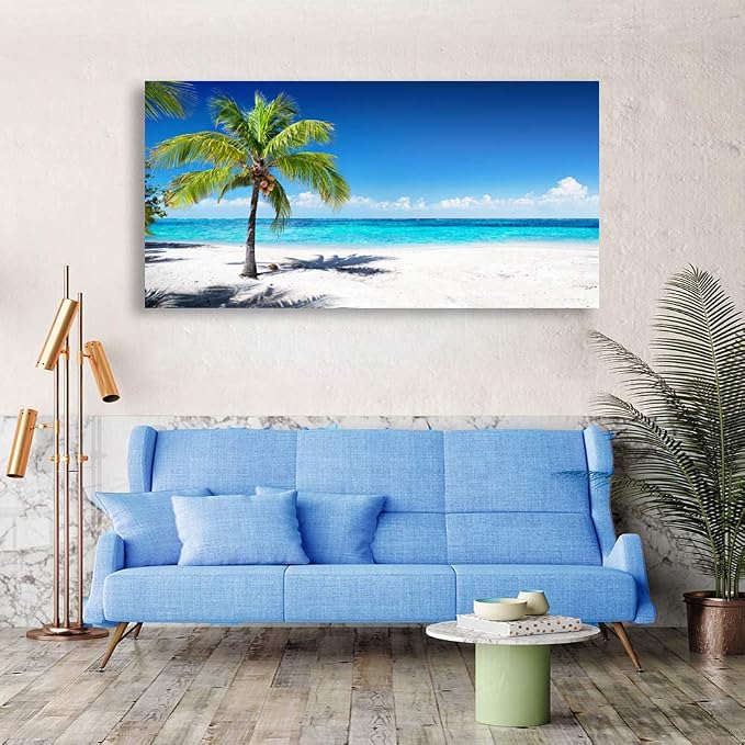 Baisuart-Large Canvas Wall Art Summer Ocean Waves Coconut Trees on Sands Beach - Image 5