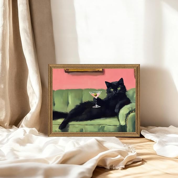 Fantasy Artists Humorous Black Cat Character Wall Art – Relaxed Anthropomorphic - Image 2