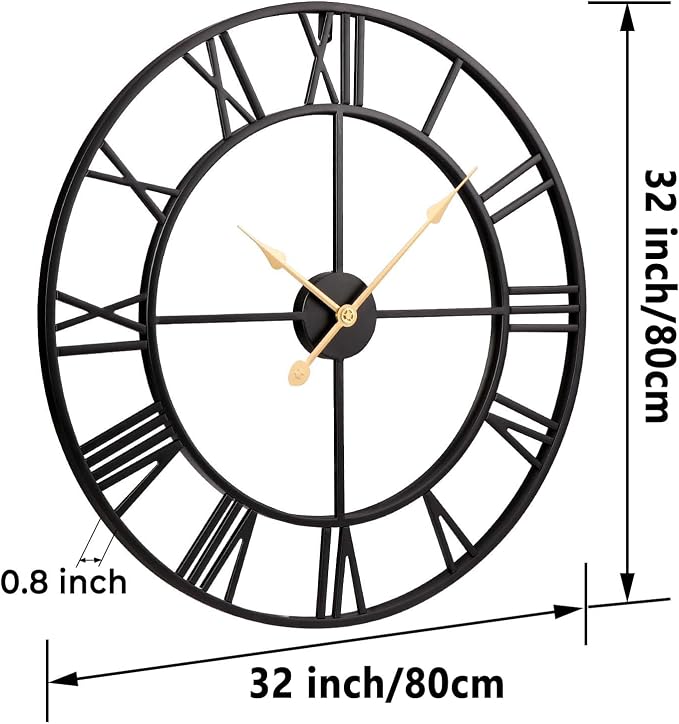 Vantic 32 Inch Large Wall Clock, Roman Numeral Metal Oversized Wall Clocks - Image 9