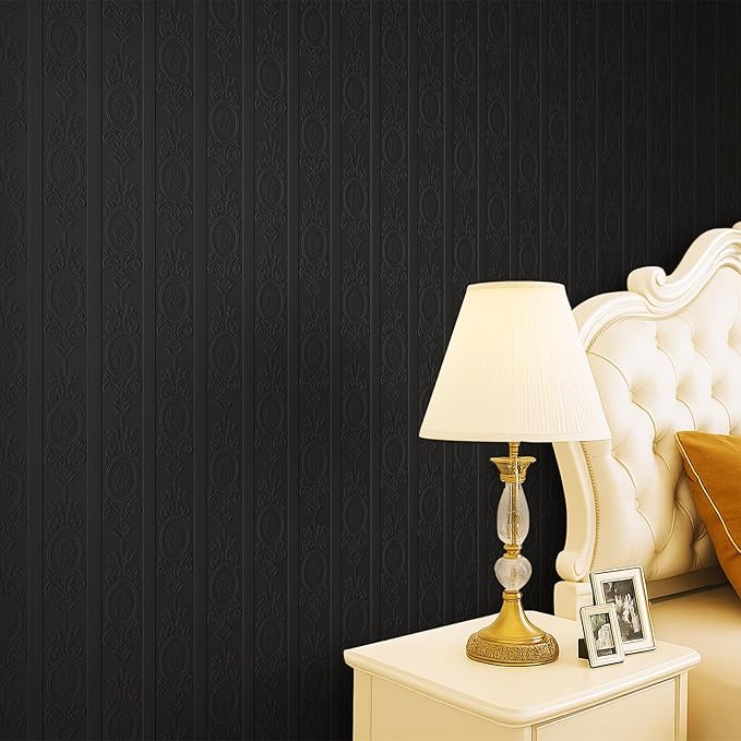 JiffDiff Wallpaper Peel and Stick Textured, 3D Black Embossed Wall Paper Stick - Image 6