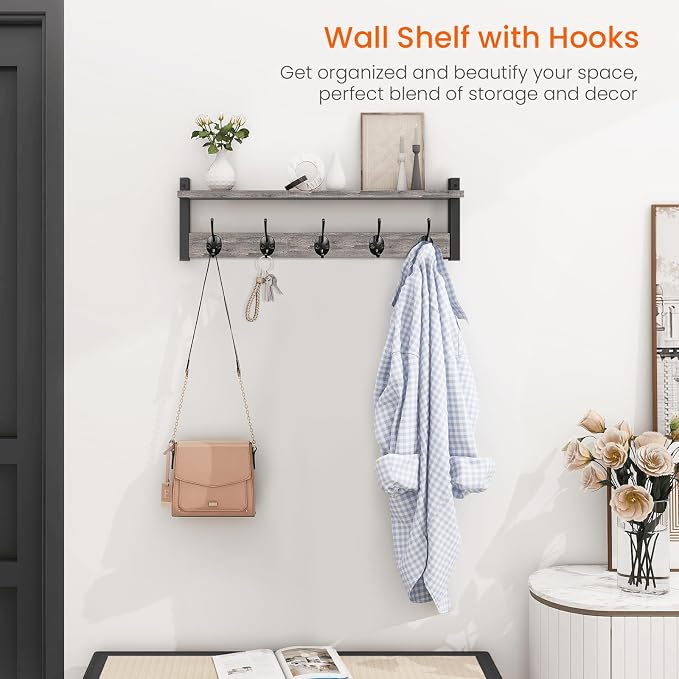 Homode Wall Hooks With Shelf, 24 Inch Coat Rack Wall Mount - Image 2