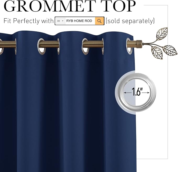 RYB HOME Blackout Curtains Soundproof Energy Saving Insulating Privacy Room - Image 2