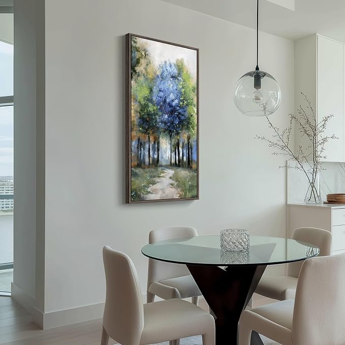 Framed Vertical Colorful Forest Living Room Wall Art, Large Tree & Path Picture - Image 8
