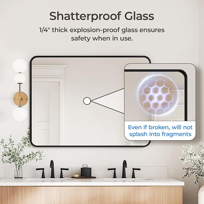 USHOWER Black Bathroom Mirrors for Over Sink 30 x 40 Inch, Metal Frame - Image 3