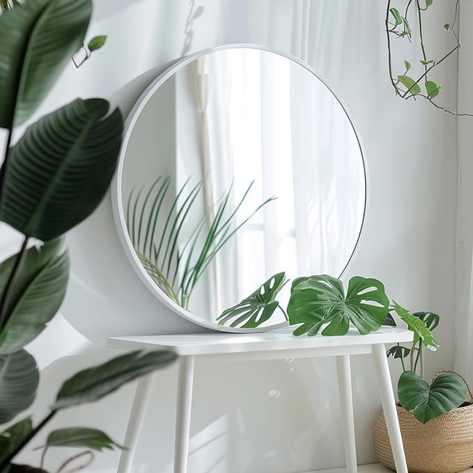 Sunniry White Round Mirror 30 inch, Large Round Mirror, Bathroom Mirror Matte - Image 4