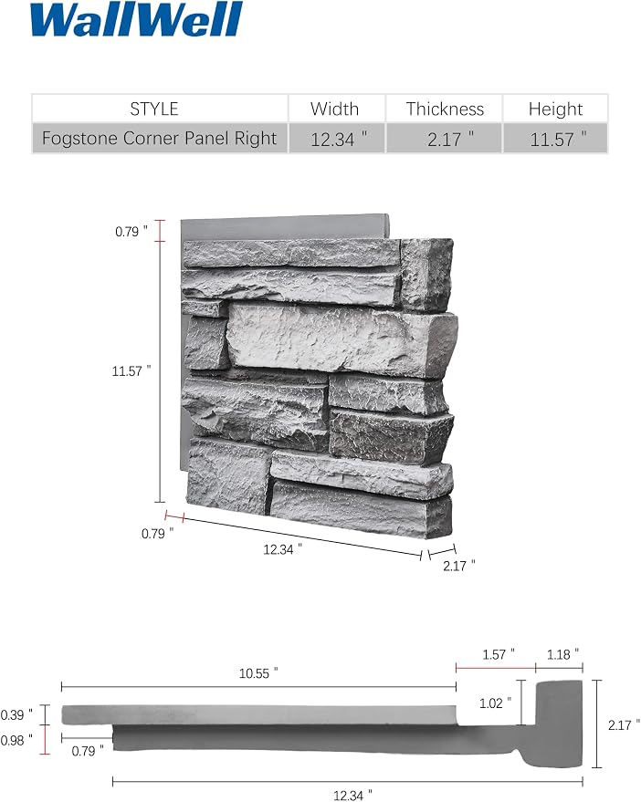 Fogstone Right-Hand Corner Panel Artisan Hand Painted 90-Degree Faux Stone - Image 2