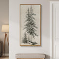 Framed Vertical Vintage Sketch Tree Living Room Wall Art, Large Black Beige by Cuspin