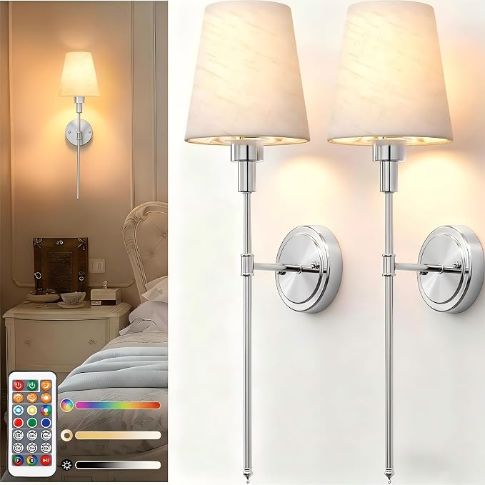 DORESshop Battery Operated Wall Sconce Set of 2, 7 Color Wireless Wall Light by DORESshop