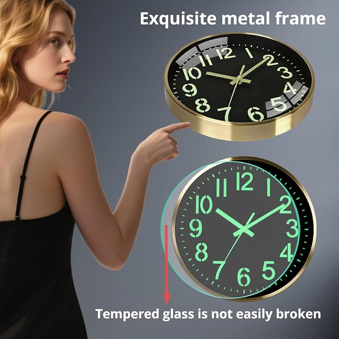 Luminous wall Clock Modern Silent Wall Clock, Non-Ticking Battery Operated Wall - Image 3