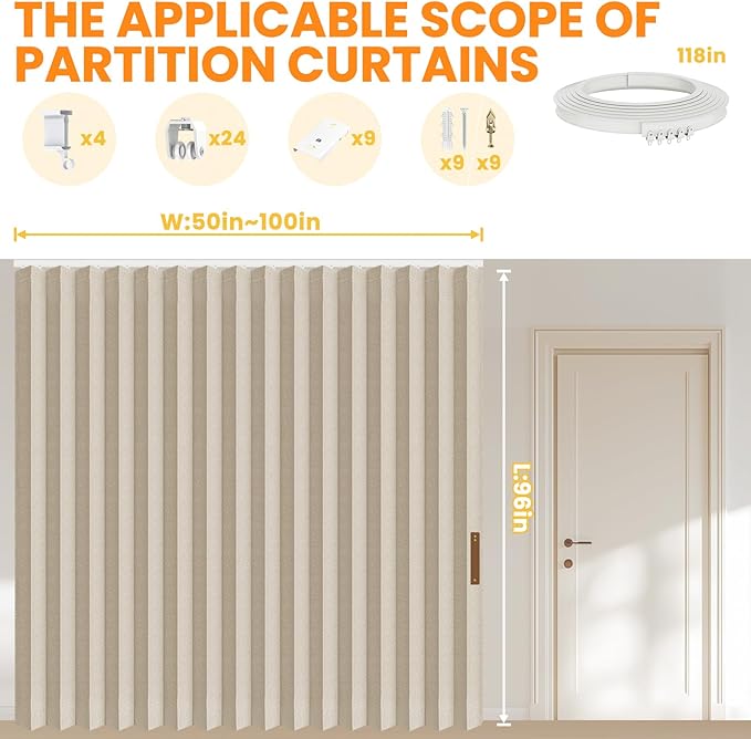 100% Blackout Room Divider Curtains Ceiling Curtain Track Sets Blackout - Image 2