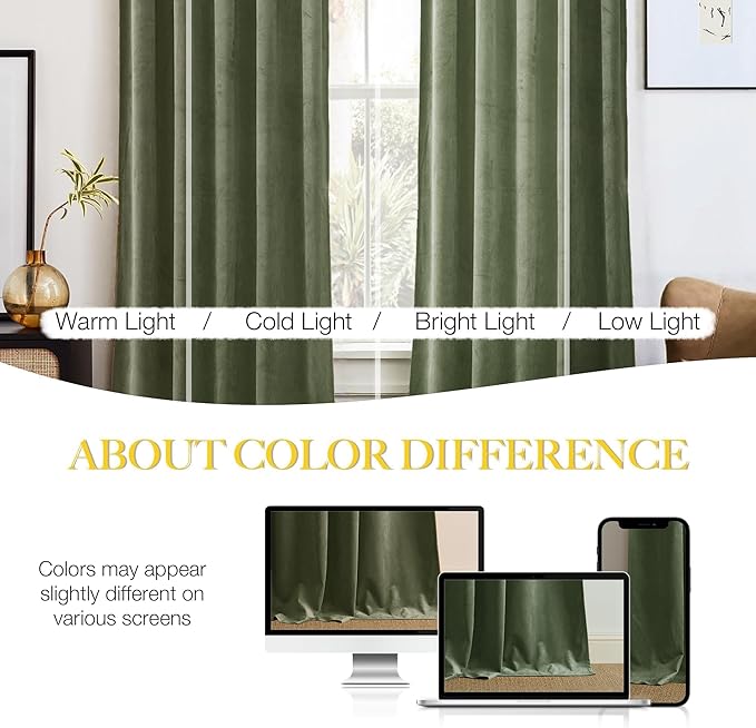 NICETOWN Sage Green Velvet Curtains 90 inches Long 2 Panels, Semi Room - Image 4