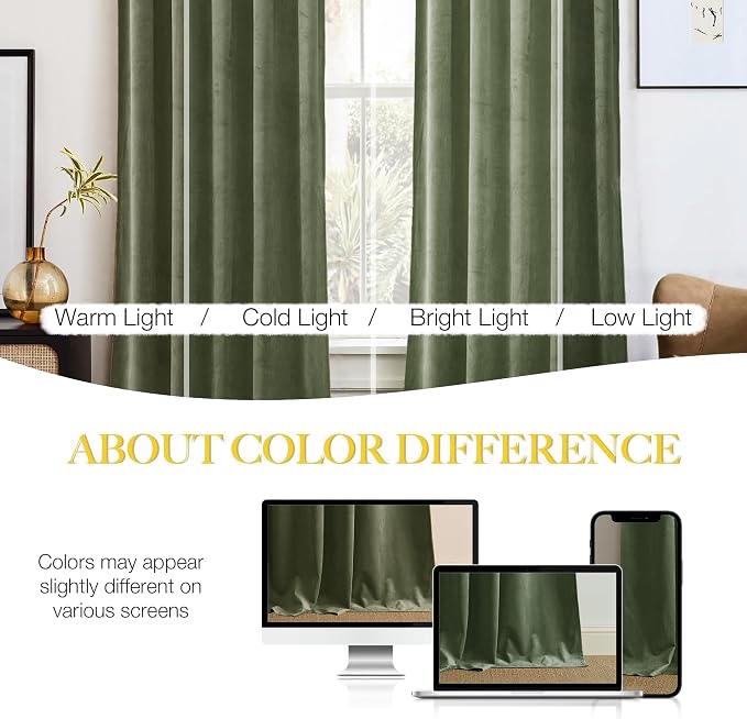 NICETOWN Super Soft Sage Green Velvet Curtains & Drapes 84 inches - Image 4