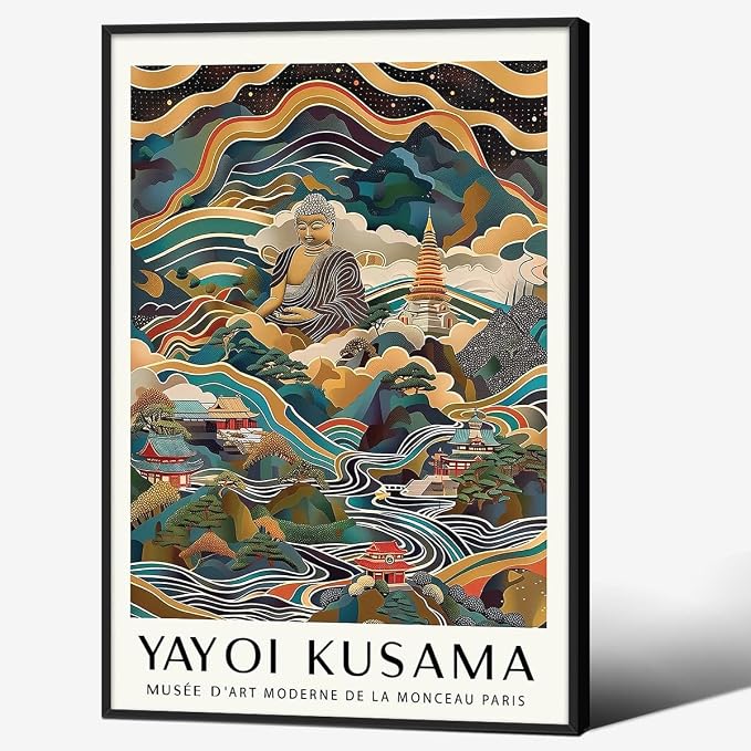 Yayoi Kusama Black Framed Wall Art Vintage Japanese Poster 16X24 in Abstract by Heltrappe