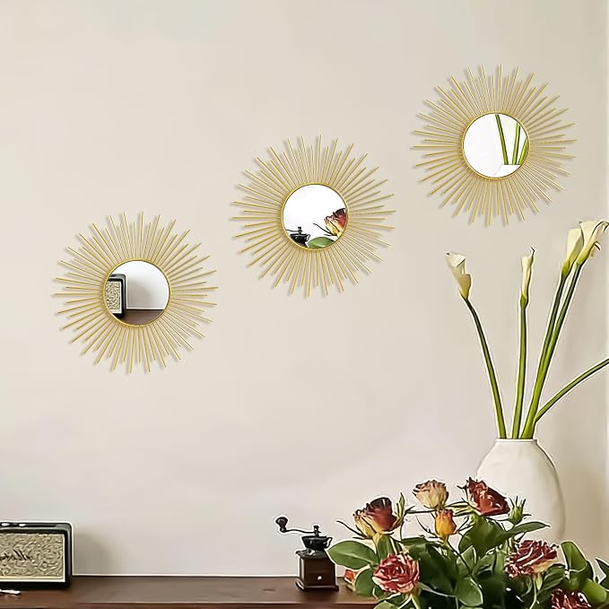 3 Pack Metal Mirrors for Wall Sunburst Wall Mirrors Home Décor Decorative - Image 4