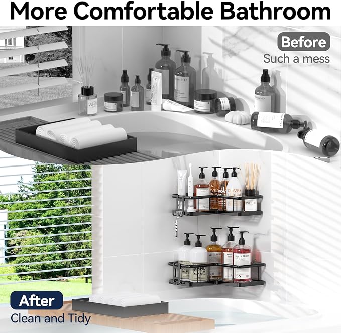 YASONIC Corner Shower Caddy 2 Pack, No Drill Adhesive Shower Storage Shelves - Image 8