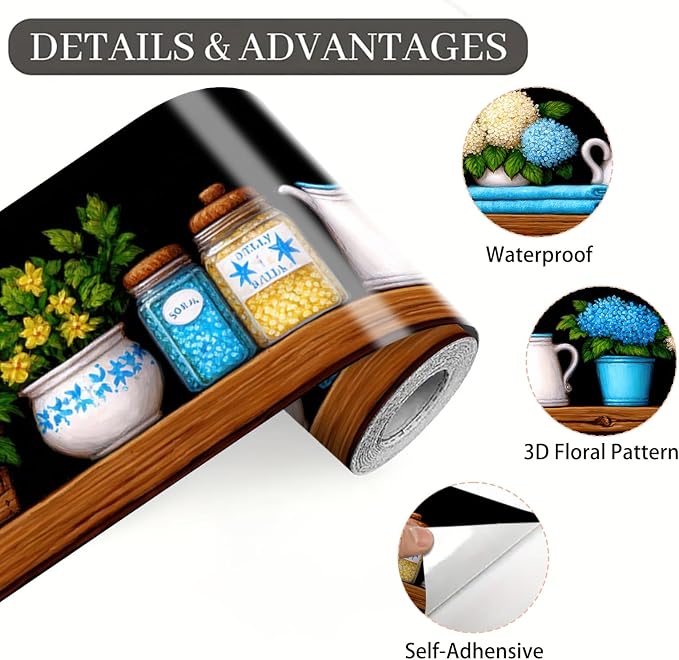 Kitchen Shelf Wallpaper Border 196x4 Inch Removable Wall Border Peel and Stick - Image 8
