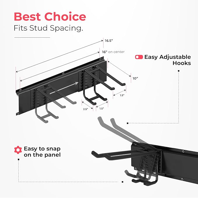 TIDYME Garage Wall Organizer | 48" Heavy-Duty Tool Storage Rack | Adjustable - Image 3
