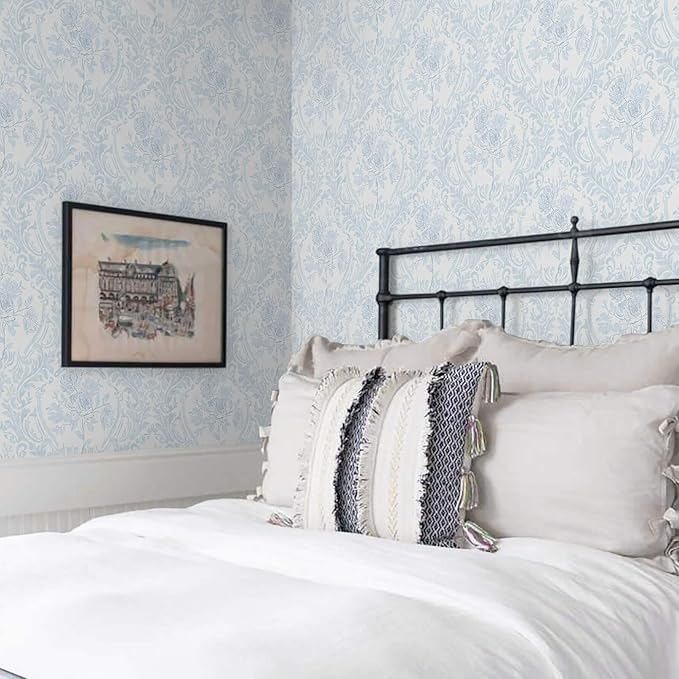Ismoon Floral Peel and Stick Wallpaper Blue Contact Paper Boho Watercolor - Image 4