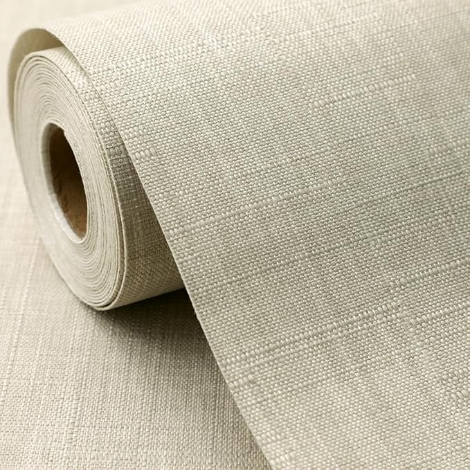 SHUFA Gray Beige Cotton-Like Textured Grasscloth Wallpaper Matte Thick Real by Unknown