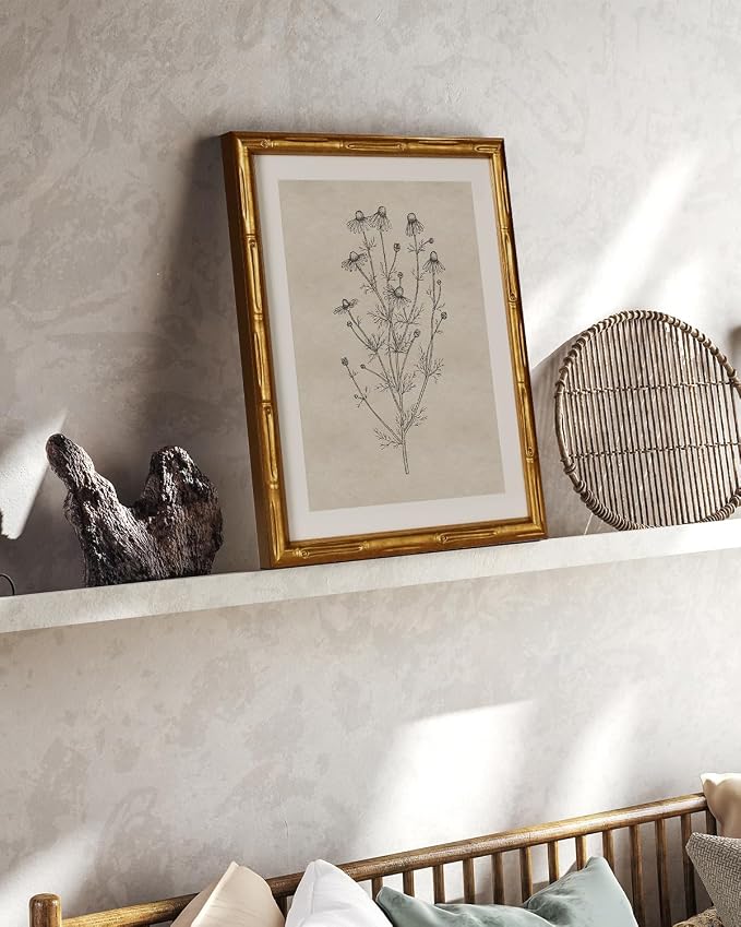 InSimSea Gold Bamboo Framed Canvas Wall Art, Minimalist Chamomile Botanical - Image 4