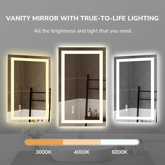 USHOWER LED Bathroom Mirror 55x30 Inch Tempered Glass - Image 4