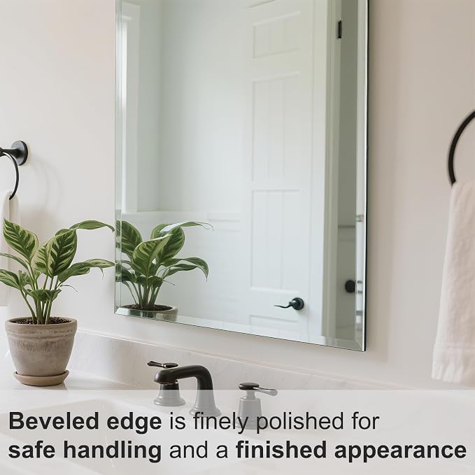 Beveled Bathroom Mirror for Wall, Rectangle Frameless Wall Mirror 24" x 16" - Image 6