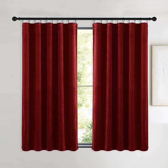 NICETOWN Red Velvet Curtains and Drapes 54 inches Long - Image 2