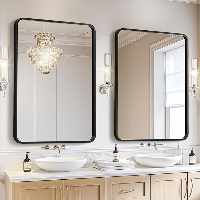 USHOWER 2-Pack Black Bathroom Mirrors Over Sink 22 x 30 Inch, Metal Frame by USHOWER