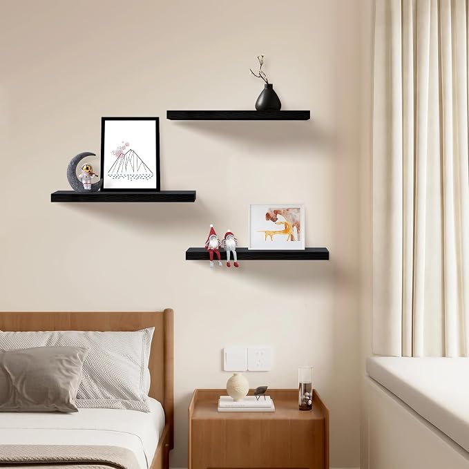 Upassion Floating Shelves for Wall Set of 3, Frame Display Black Floating Shelf - Image 5