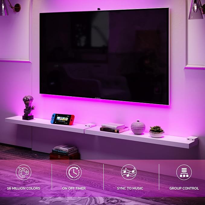 BAMEOS Floating Shelves with RGB LED, Wall Mounted Display Shelves Decoration - Image 3