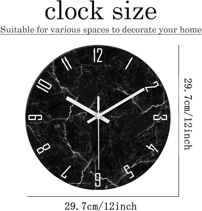 Black Minimalist Wall Clocks for Living Room Glass Marble Pattern Wall Clocks - Image 5