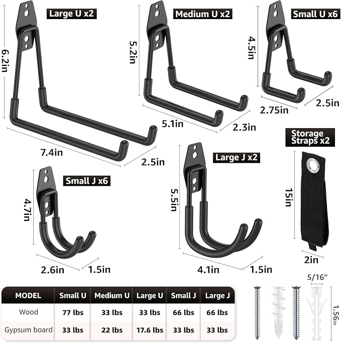 20 Pack Garage Hooks, Heavy Duty Steel Wall Mount Utility Hangers - Image 2
