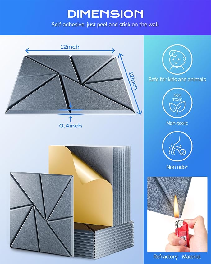 12 Pack Acoustic Panels, Sound Proof Foam Panels - Image 3