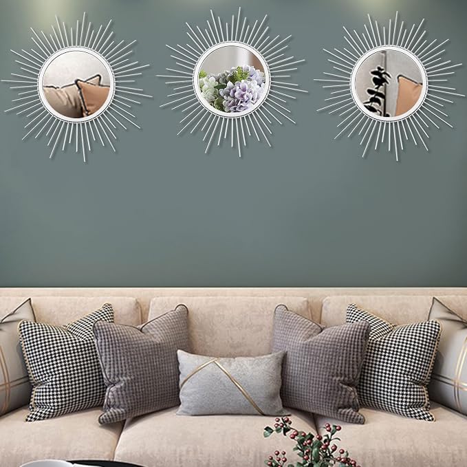 3 Pack Metal Mirrors for Wall Sunburst Wall Mirrors Home Décor Decorative - Image 6