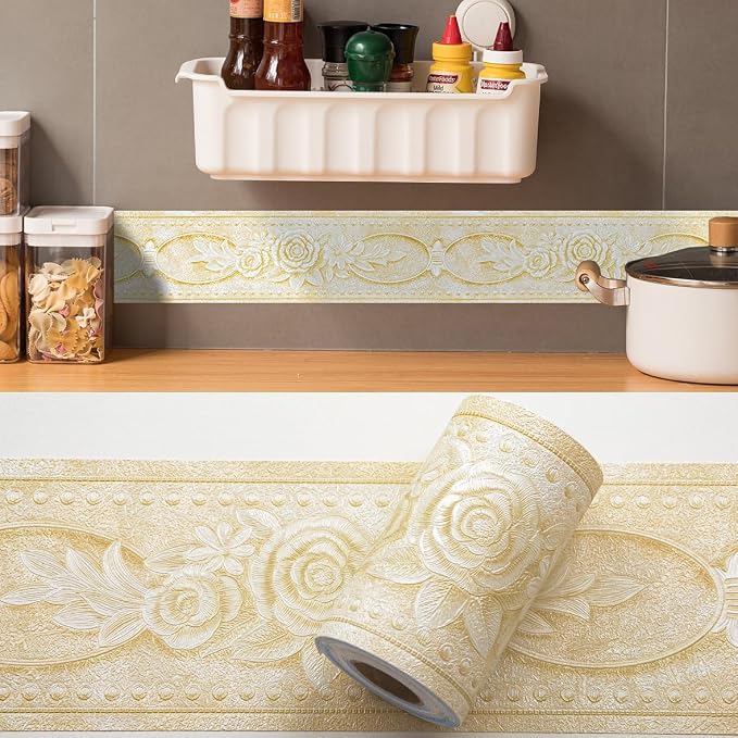 AbaBoorty Beige Floral Wallpaper Border Decor 196"X4.1" Peel and Stick Wall - Image 6