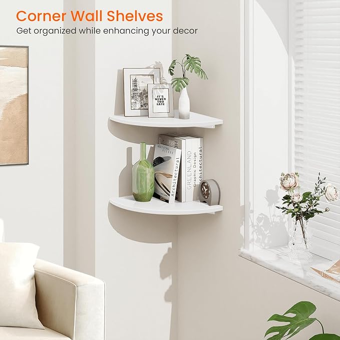Homode Corner Wall Shelf, 12 in Wide Rounded Corner Shelf Floating - Image 5