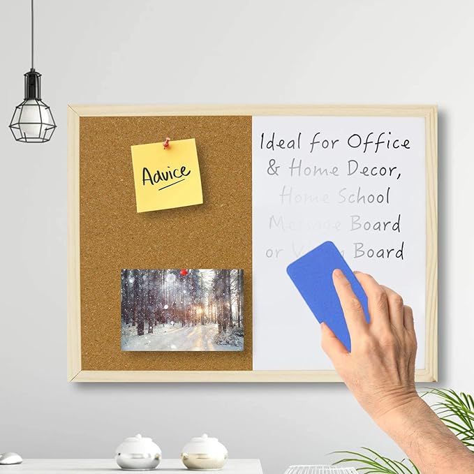 OWLKELA Dry Erase Cork Board 16.5"x12.6", Notice Pin Board, Memo Board - Image 6