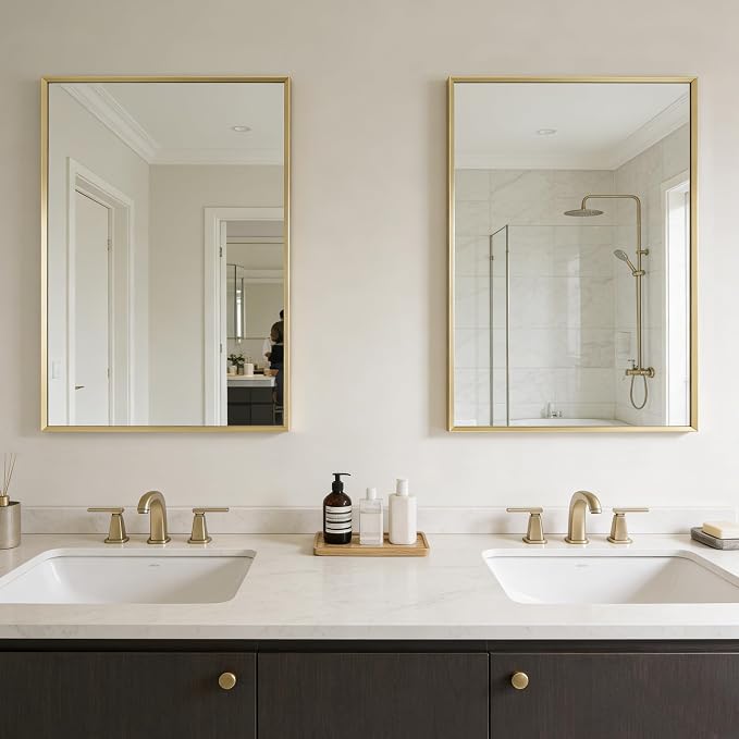 BOMINICA Brushed Gold Bathroom Mirror - Image 8