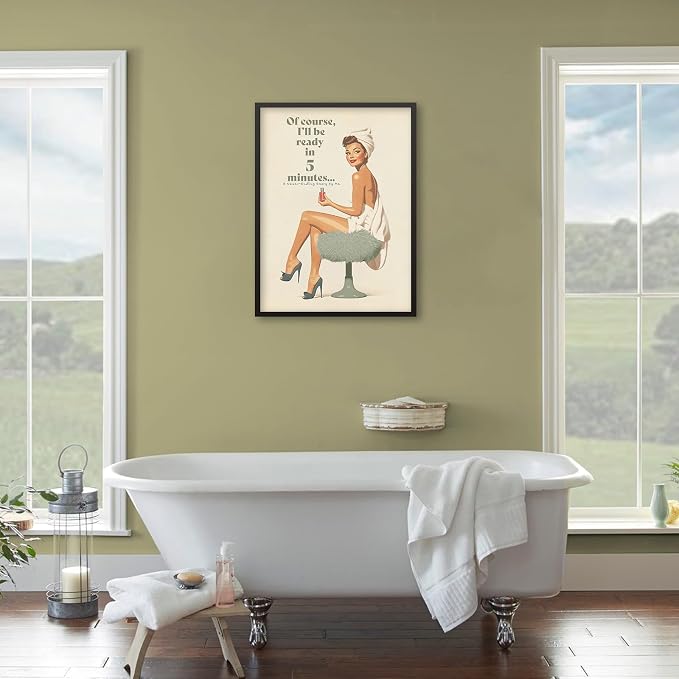 Boho Sage Green Bathroom Poster Vintage 70s Pin Up Girl Wall Art 08x10 inch - Image 4