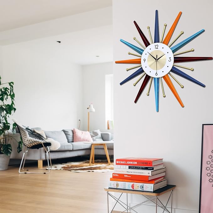 Large Wall Clock 31 Inch Modern Wall Clock Starburst Mid-Century Modern Decor - Image 6