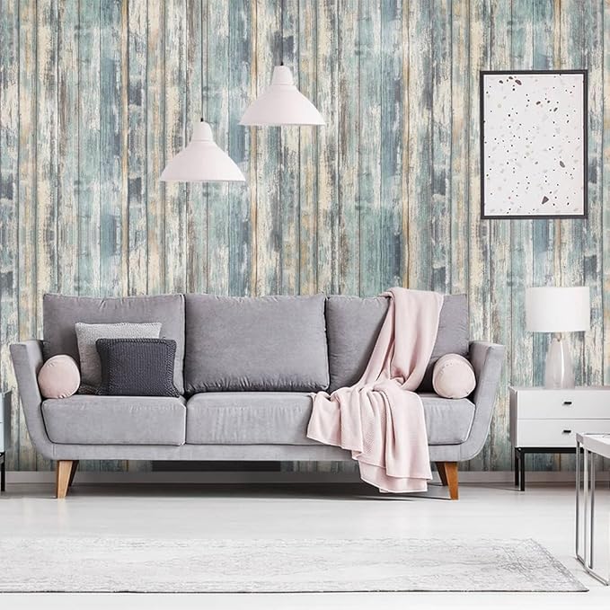 Arthome 17''x120'' Blue Rustic Wood Paper Self-Adhesive Removable Peel and - Image 2