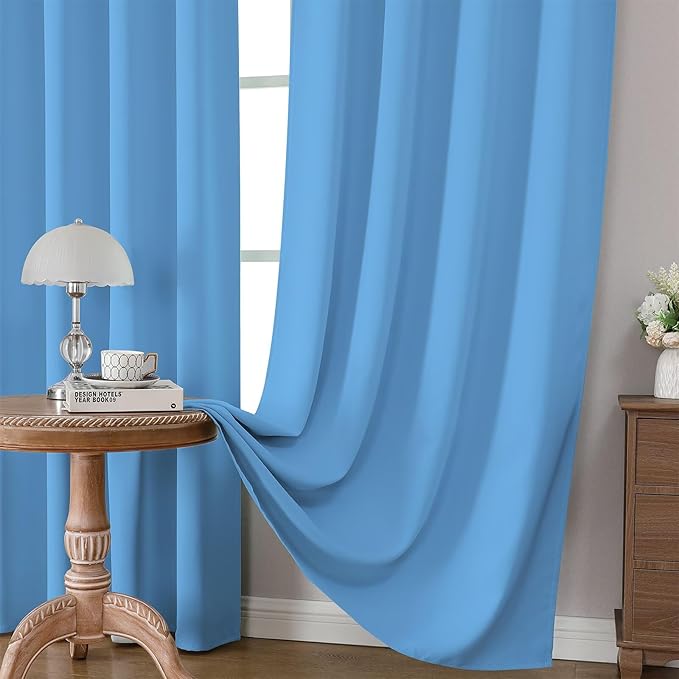 CUCRAF Light Blue Blackout Curtains 63 inch Length 2 Panels Set, Rod Pocket - Image 5
