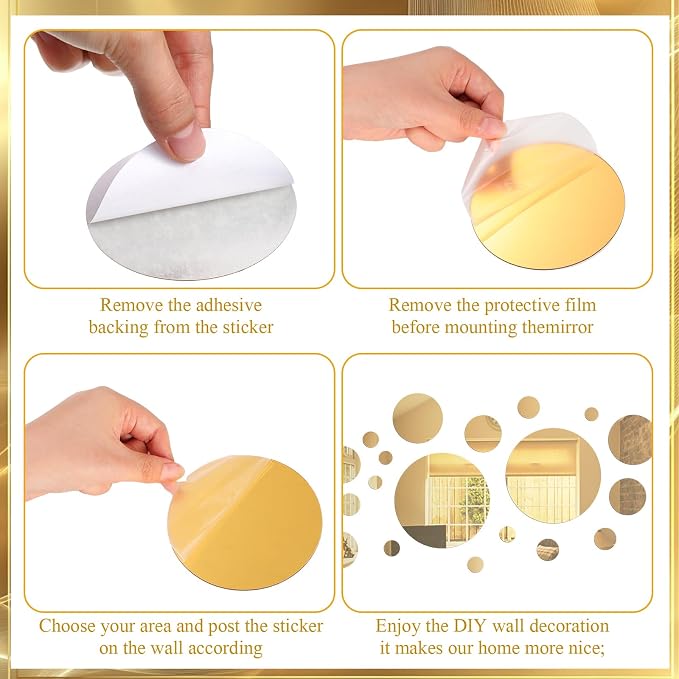 Shappy 32 Pieces Mirror Wall Stickers Removable Acrylic Setting Adhesive Round - Image 3